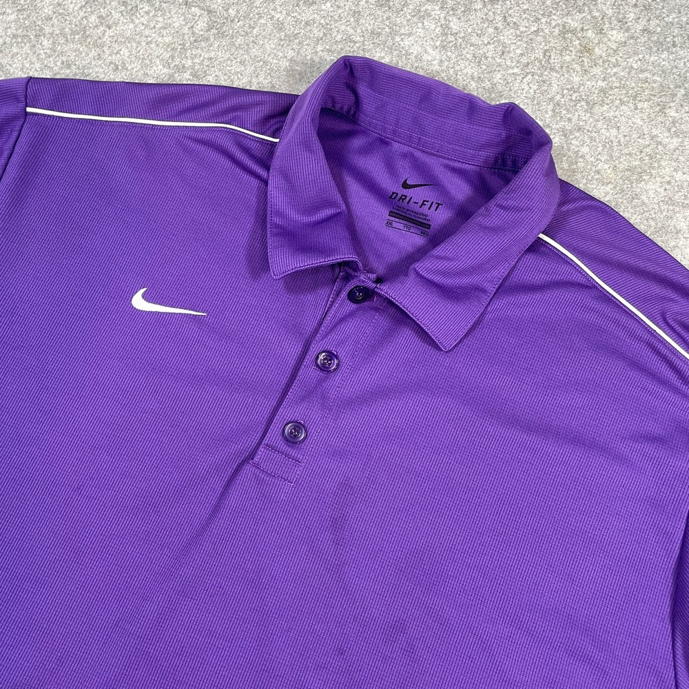 Nike Mens Polo Shirt XXL Purple Dri-FIT Short Sleeve Contrast Piping